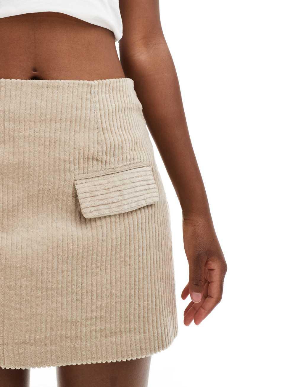 ASOS DESIGN pocket detail cord skirt in biscuit Product Image