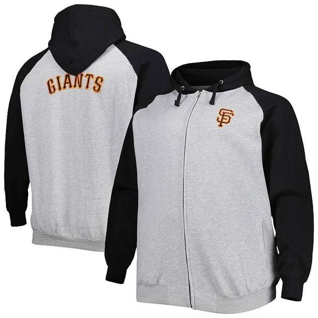 Mens Heather Gray/Black San Francisco Giants Big & Tall Raglan Hoodie Full-Zip Sweatshirt Product Image