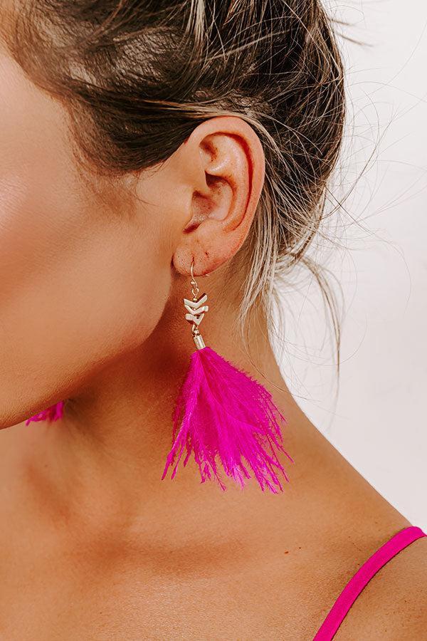 Candid Kisses Feather Earrings In Hot Pink Product Image