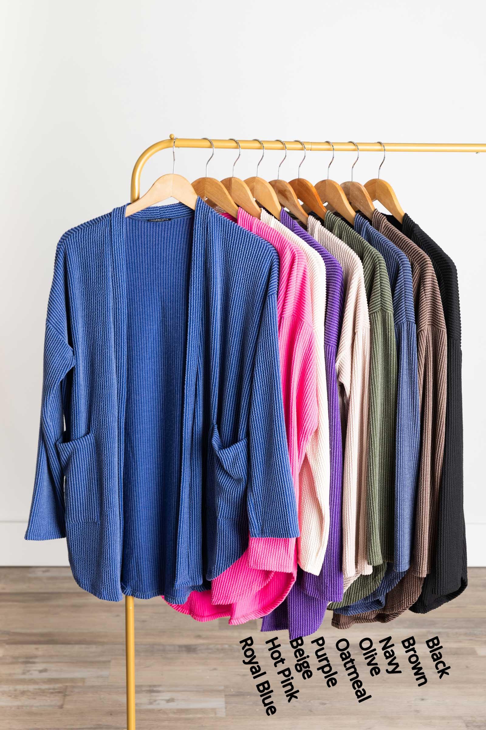 Solid Ribbed Cardigan With Pockets Product Image