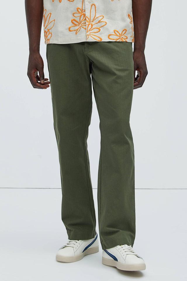 Berry Herringbone Straight Pants - Olive Product Image