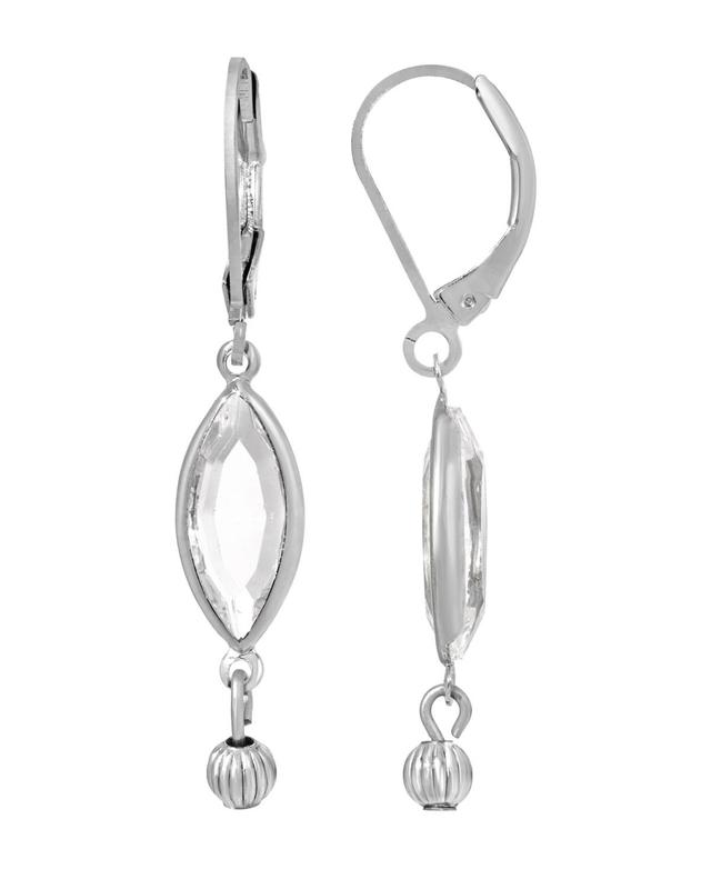 1928 Simulated Crystal Oval Drop Earrings, Womens, Silver Product Image