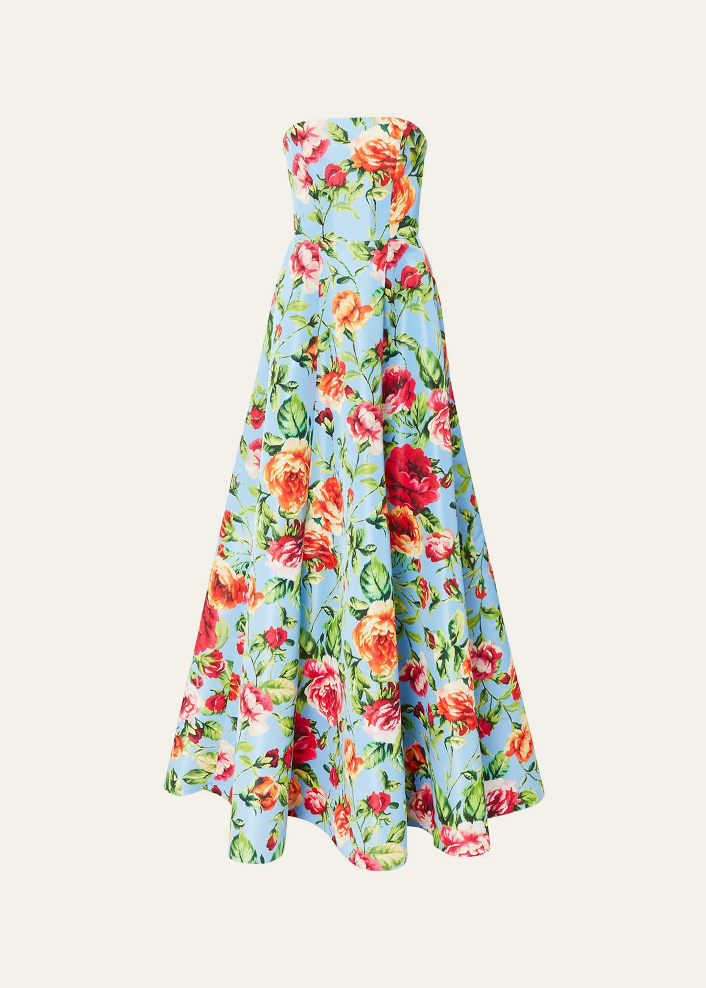 Womens Floral Strapless A-Line Gown Product Image