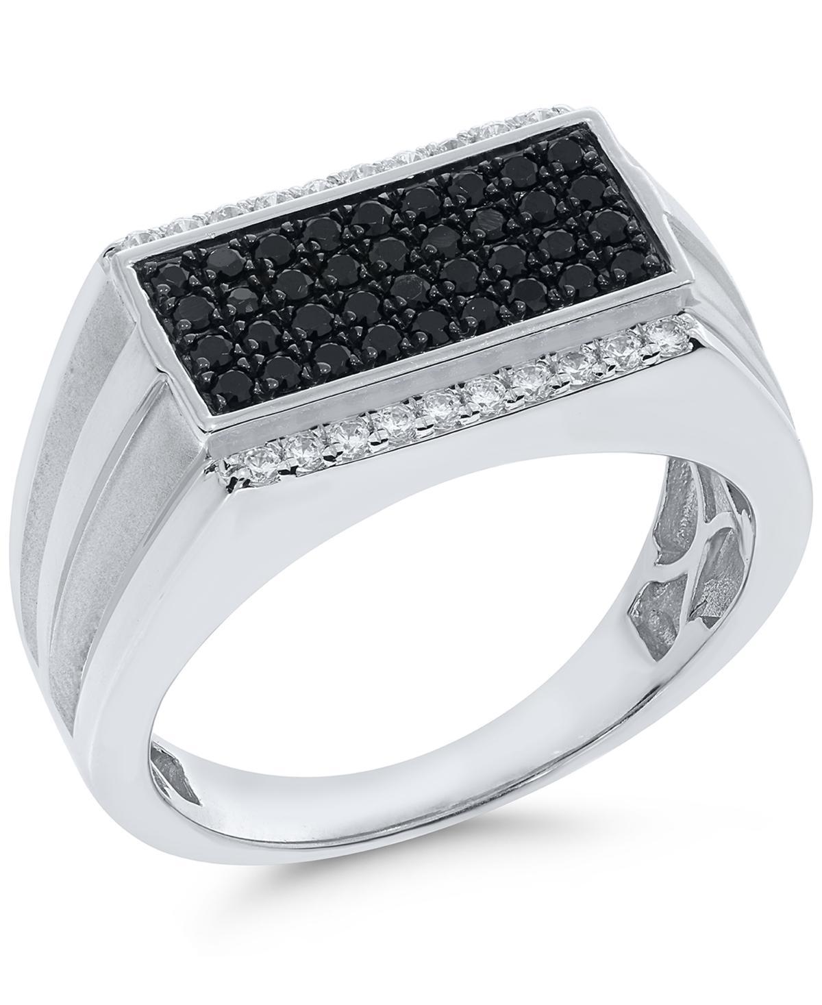 Mens Black & White Diamond Cluster Ring (3/4 ct. t.w.) in Sterling Silver Product Image