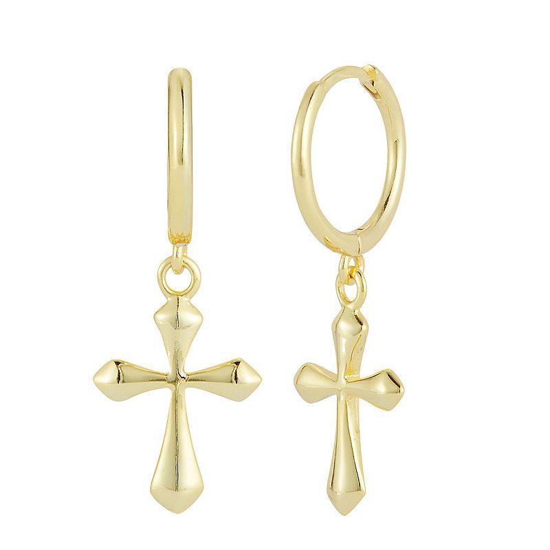 Sunkissed Sterling Cross Hoop Drop Earrings, Womens, Gold Tone Product Image