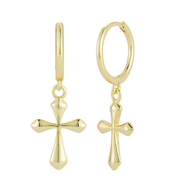 Sunkissed Sterling Cross Hoop Drop Earrings, Womens, Gold Tone Product Image