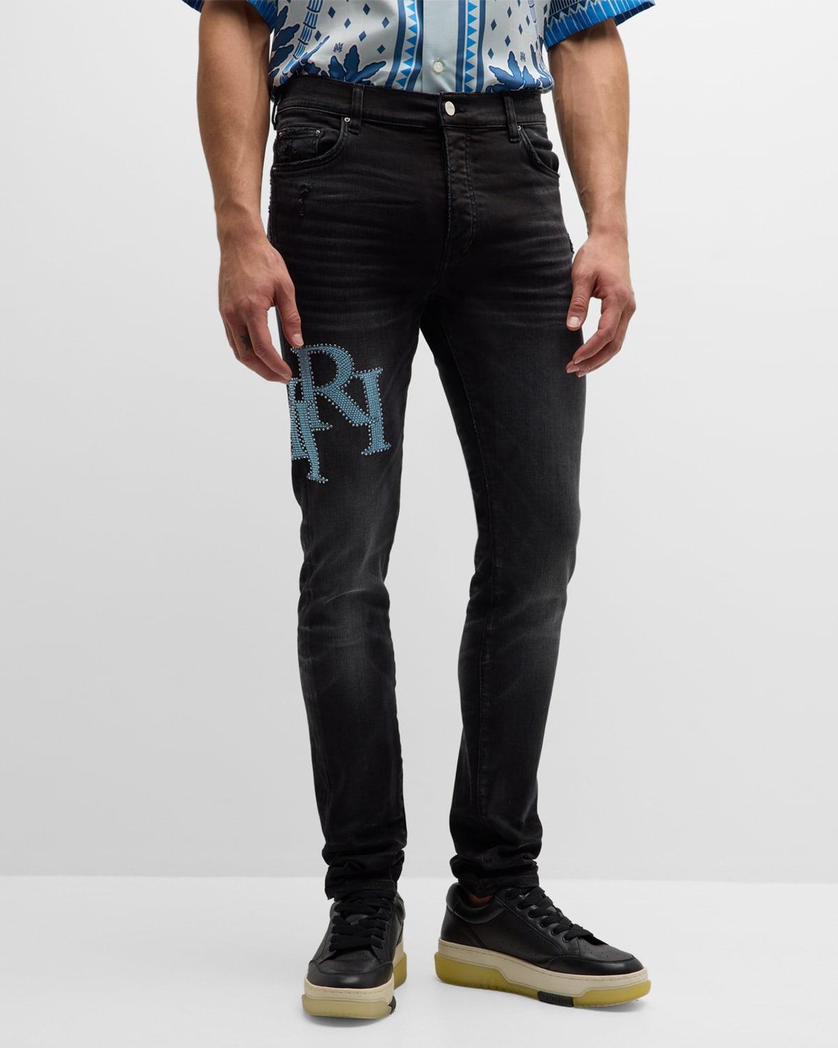 Mens Crystal Staggered Logo Jeans Product Image