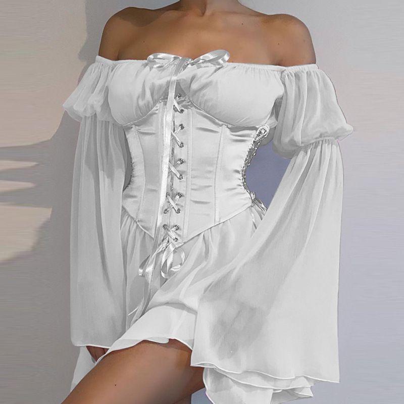 Bell-Sleeve Off-Shoulder Mini Dress Product Image