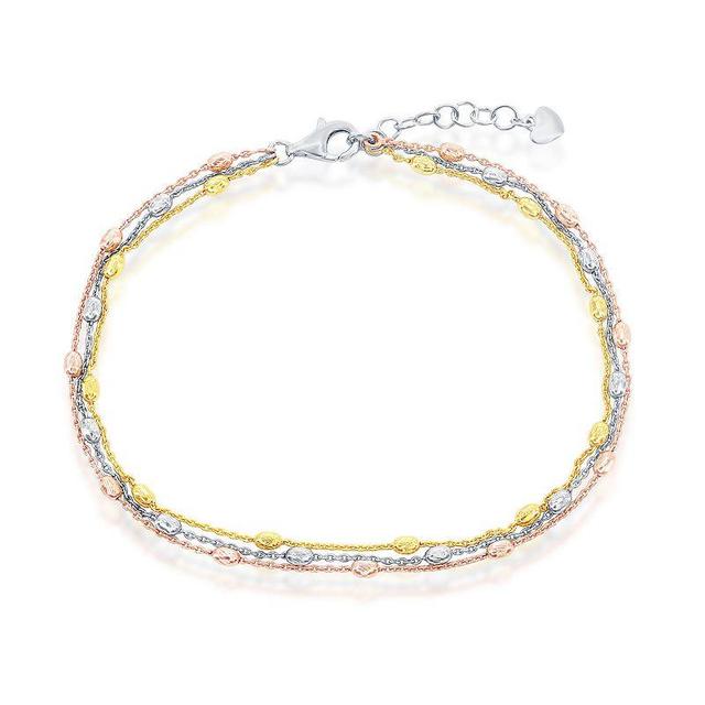 Argento Bella Sterling Silver Oval Textured Beaded Anklet, Womens Tone Product Image