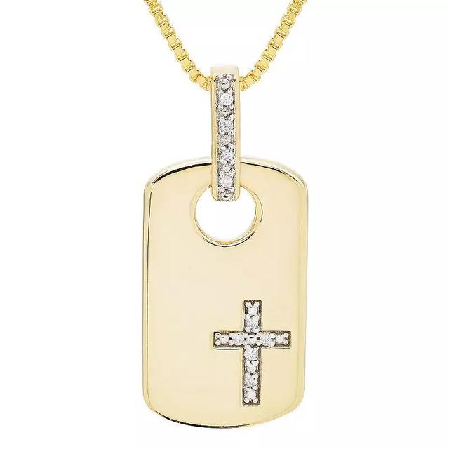 Boston Bay Diamonds 14k Gold Over Sterling Silver Diamond Accent Cross Dog Tag Pendant Necklace, Womens Gold Tone Product Image