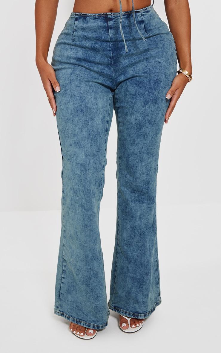 Shape Light Blue Wash Denim Lace Up Front Flare Jeans Product Image