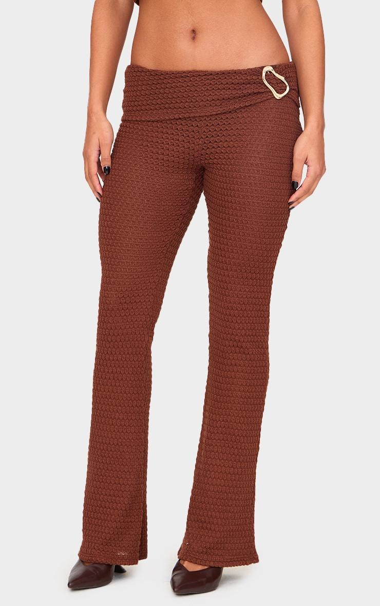 Chocolate Textured Trim Detail Low Rise Skinny Flares Product Image