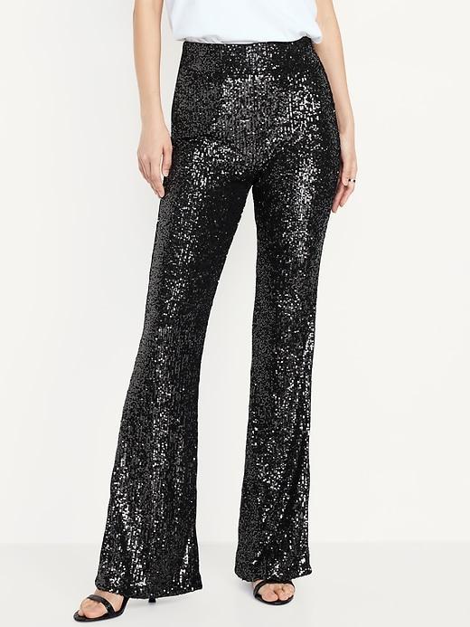 High-Waisted Sequin Flare Pants Product Image