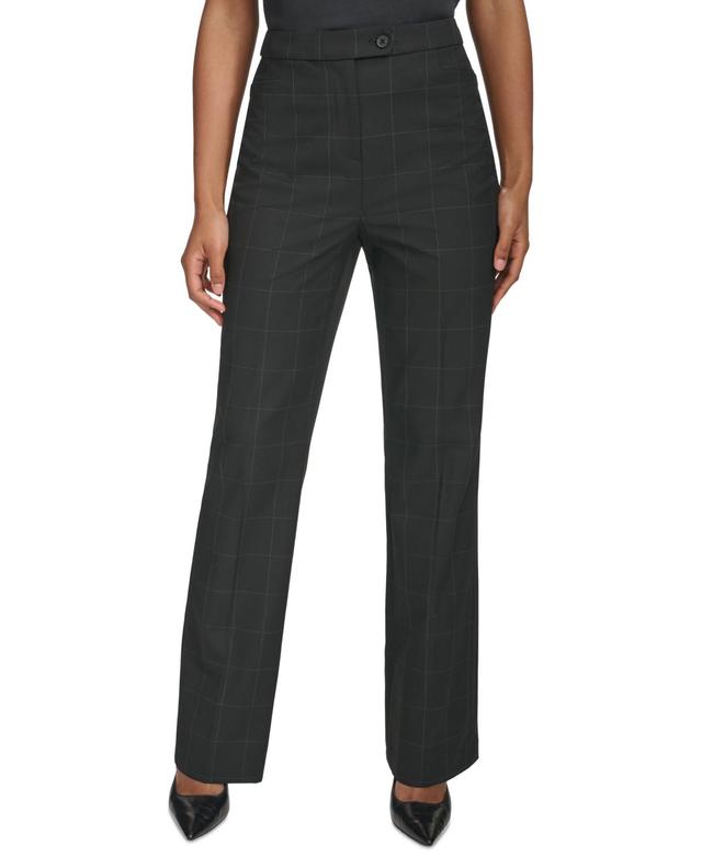 Calvin Klein Womens Windowpane-Print Straight-Leg Pants - Black Product Image