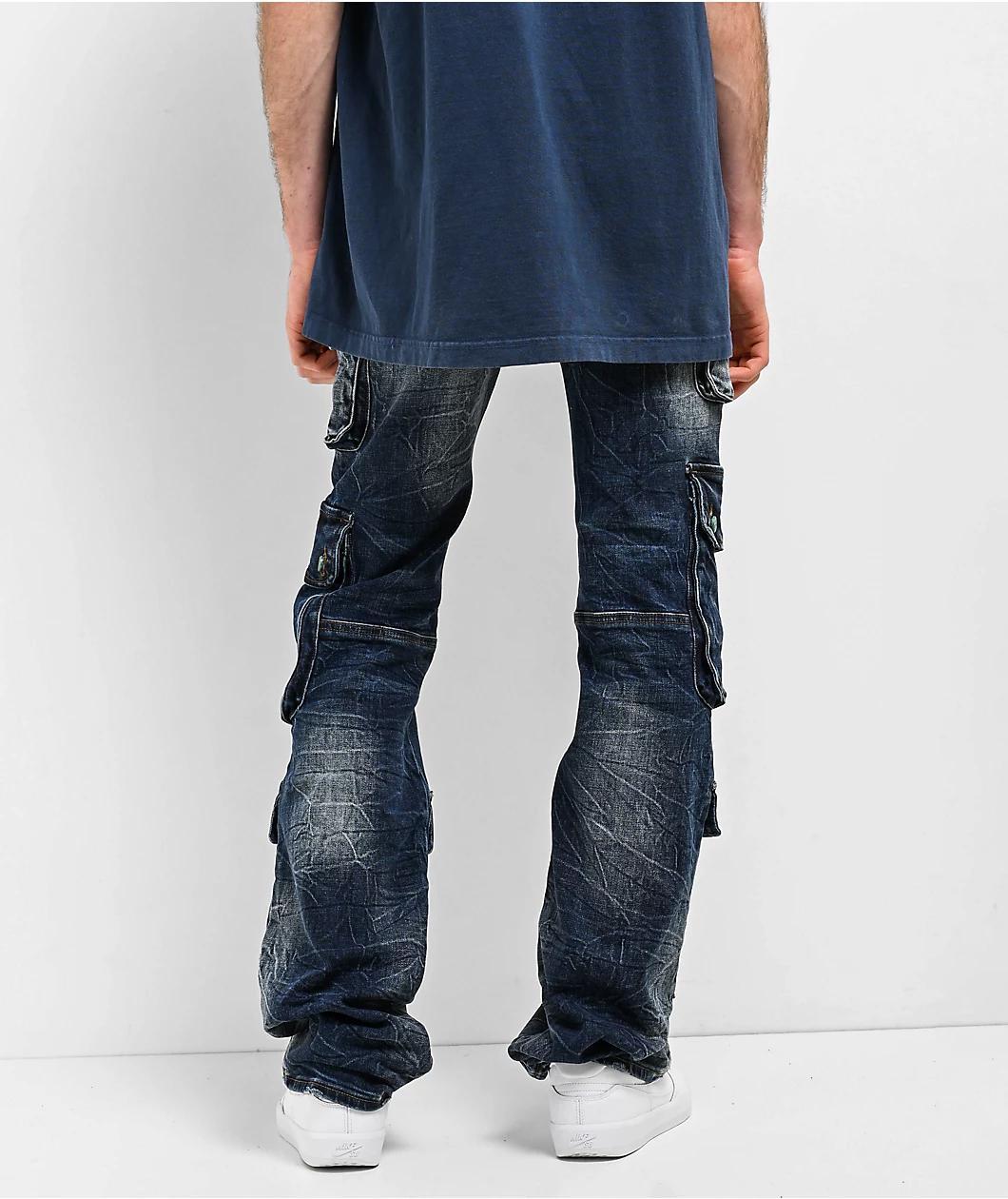 Cookies Core Modern Flare Distressed Blue Cargo Jeans Product Image