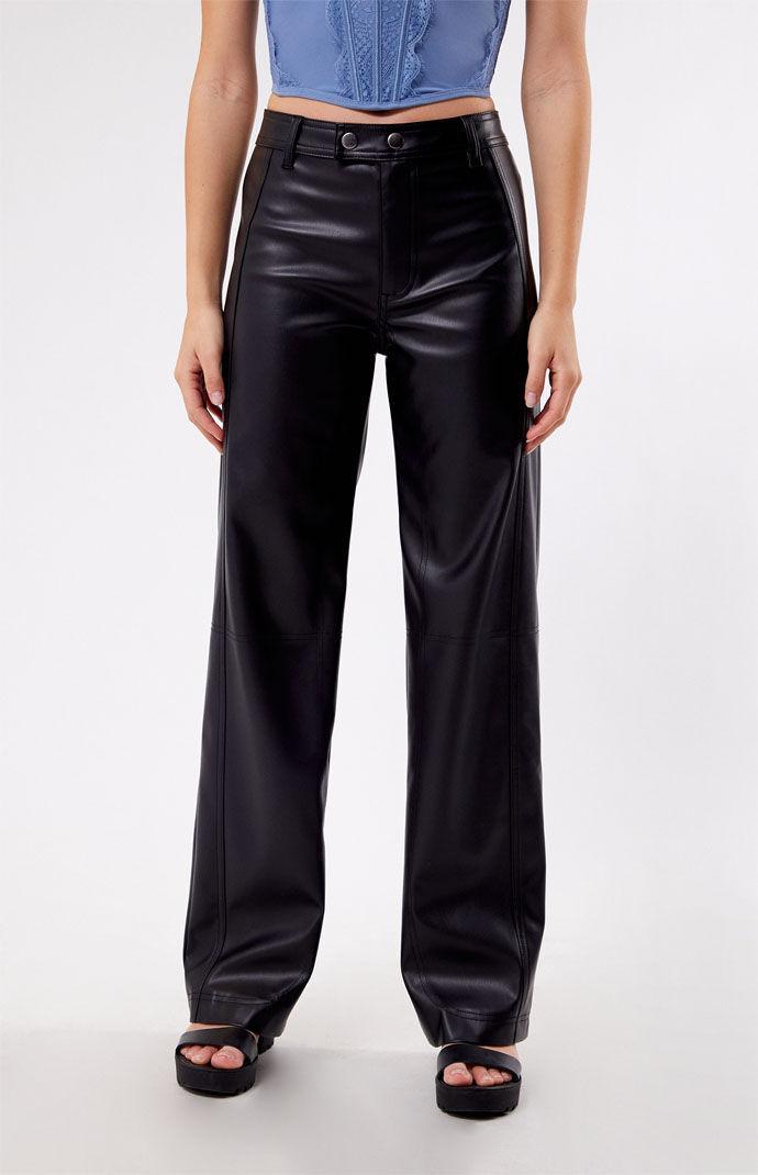 Women's Faux Leather Low Rise Straight Leg Pants Product Image