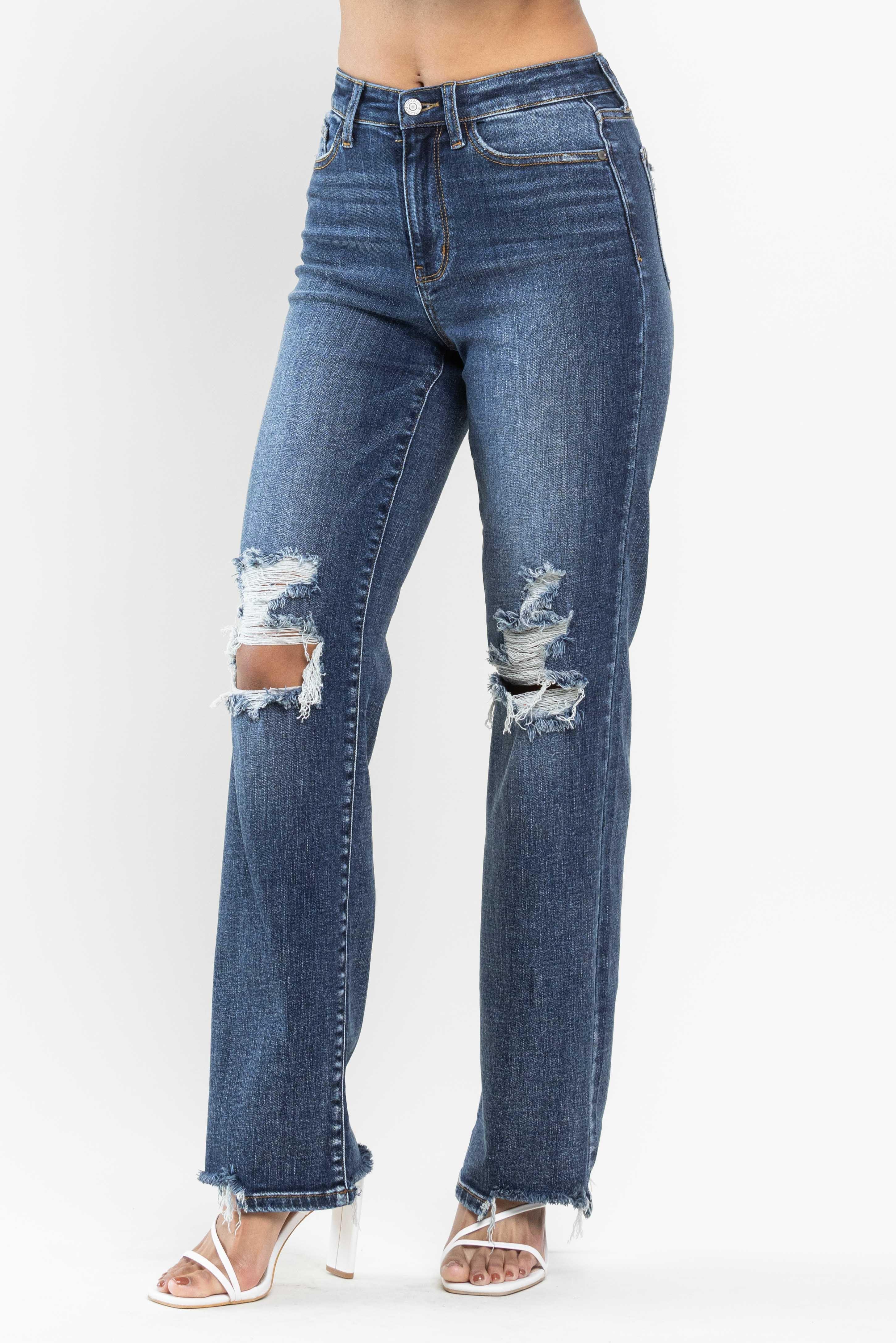 High Waist Destroyed Knee Jeans Product Image