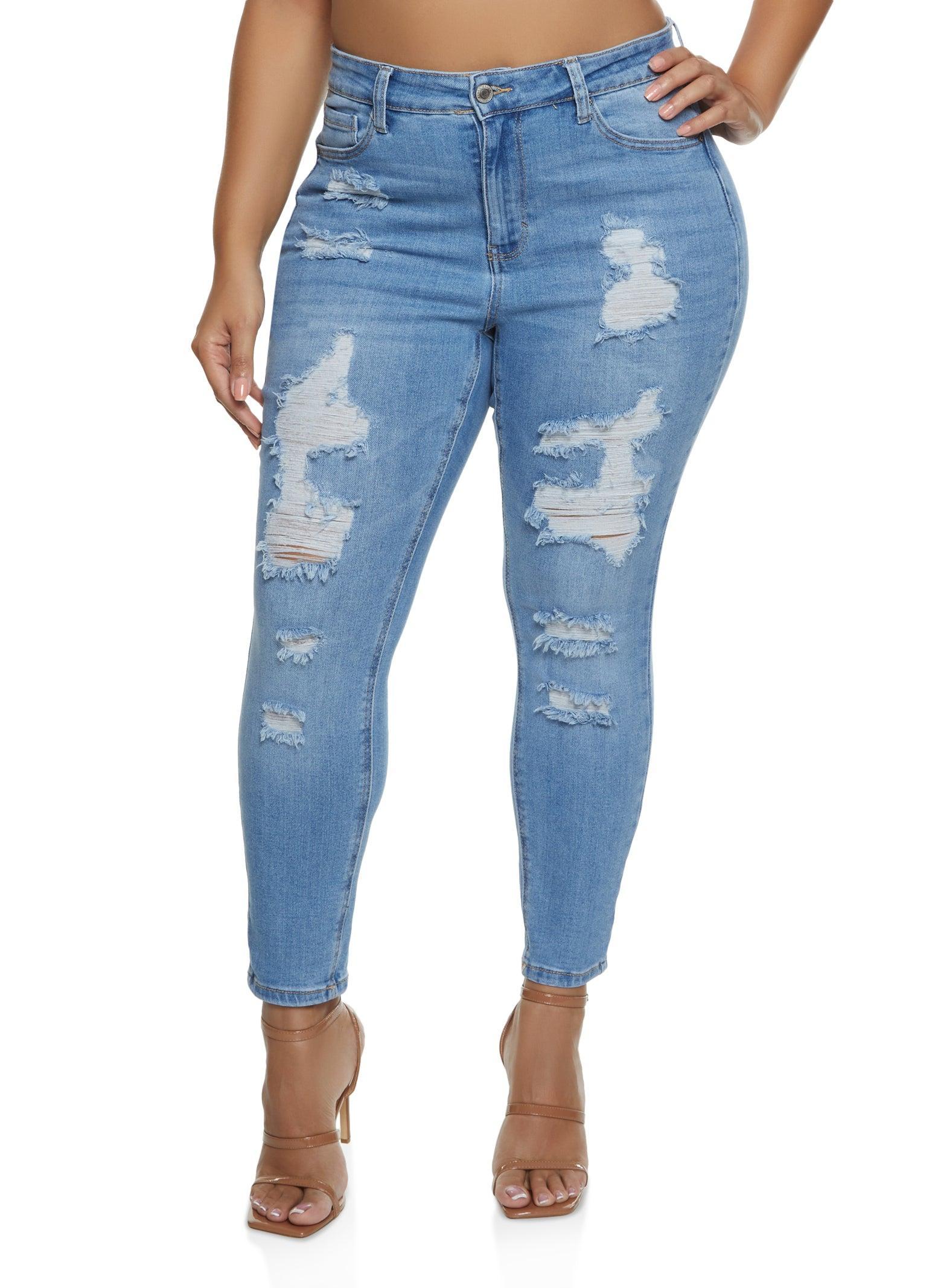 Womens Plus Size WAX Distressed Skinny Leg Jeans Product Image