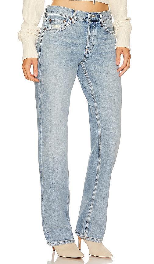 Womens Easy Straight Mid-Rise Distressed Jeans Product Image