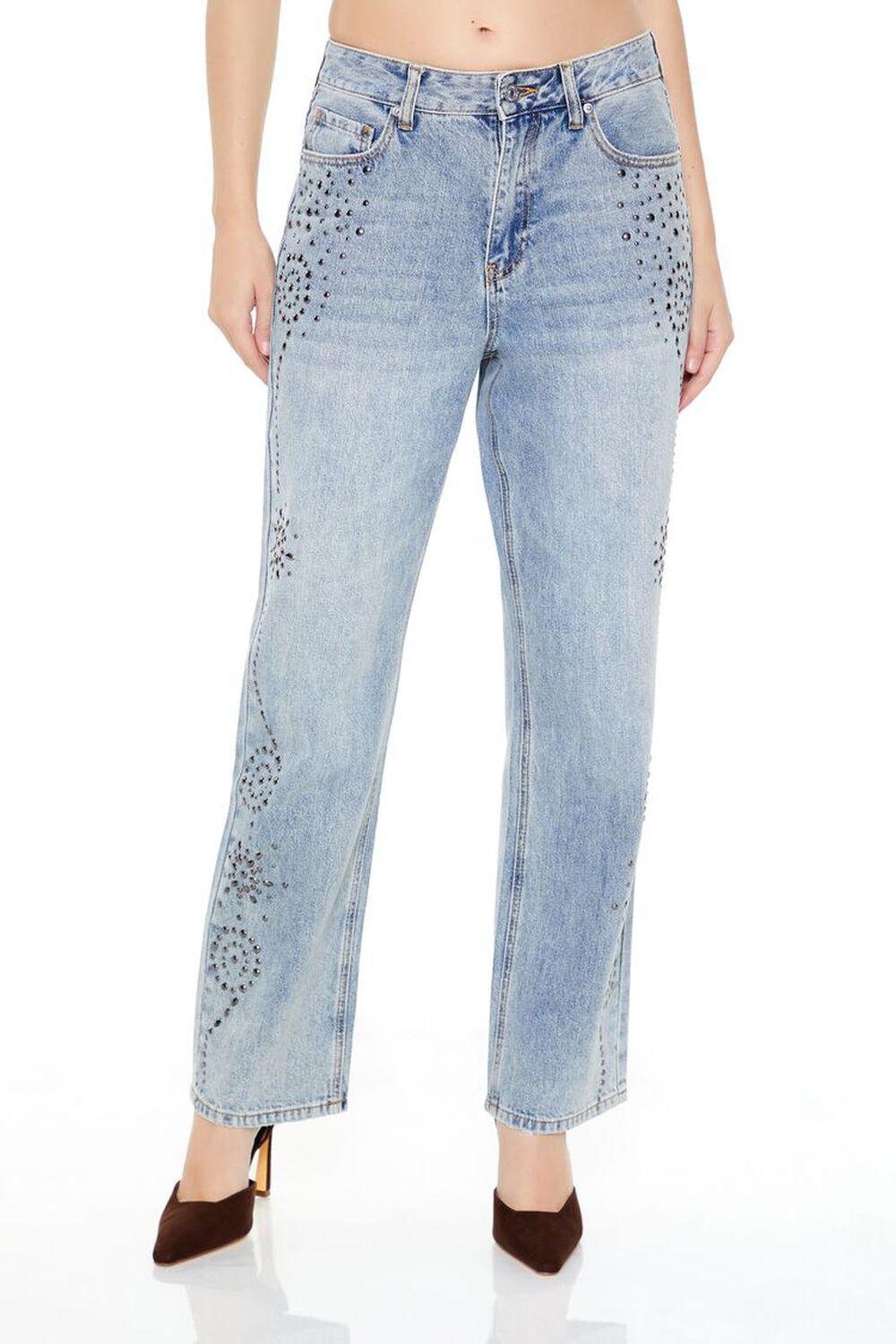 Studded High-Rise Straight Jeans | Forever 21 Product Image