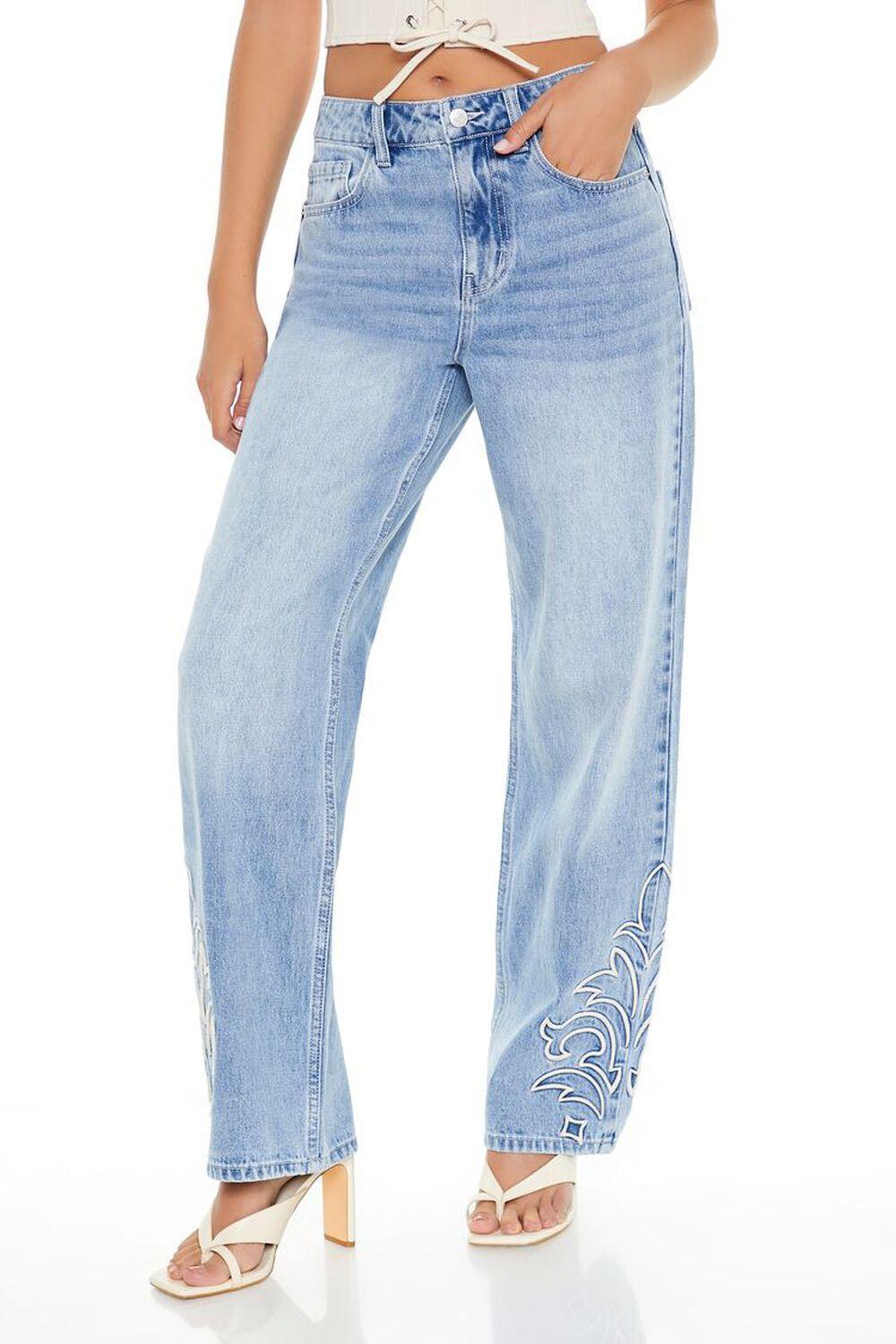 Embroidered Ornate Wide-Leg Jeans | Forever 21 Product Image