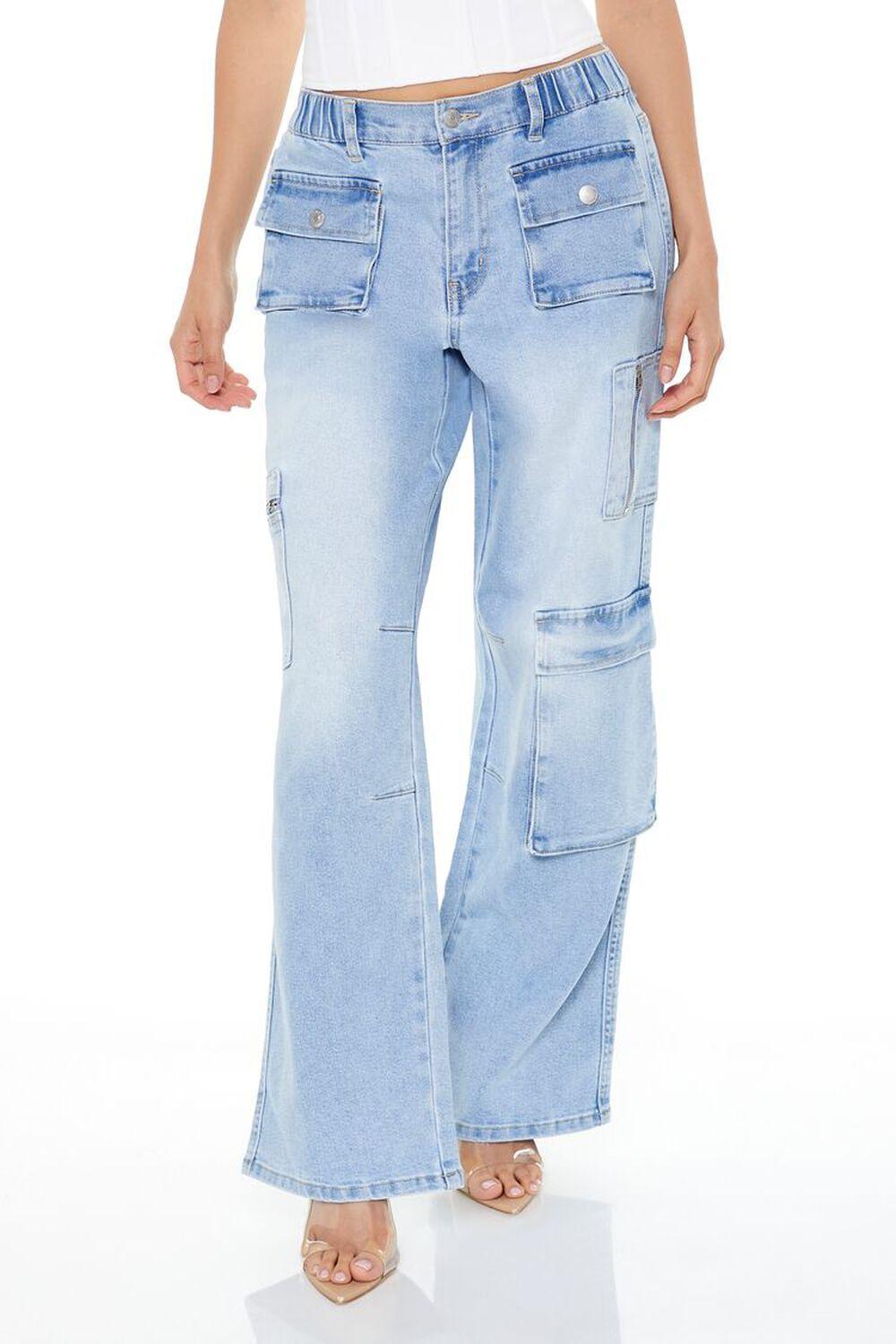 Mid-Rise Wide-Leg Cargo Jeans | Forever 21 Product Image