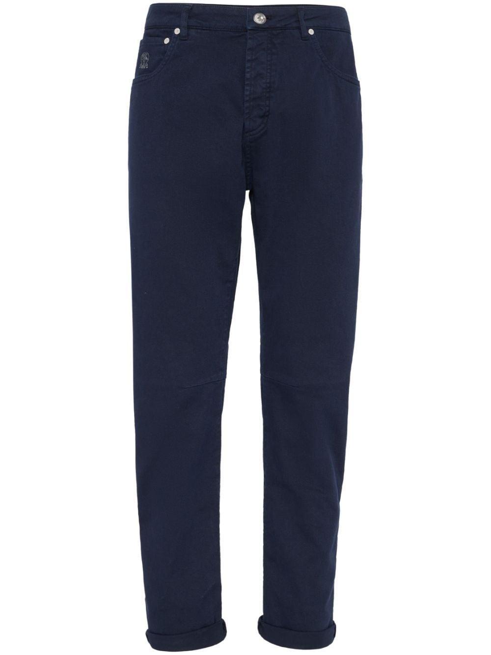 Straight-leg Cotton Trousers In Navy Blue Product Image