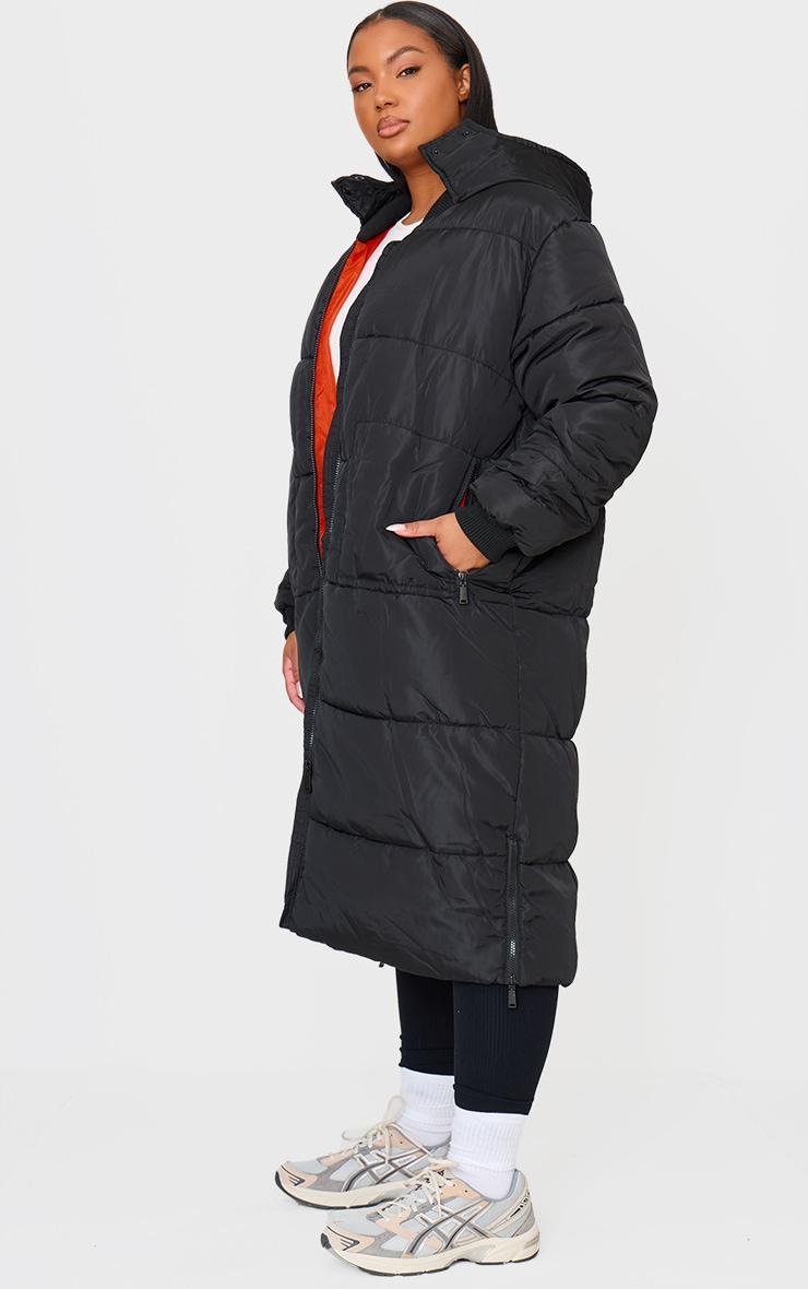 Plus Black Maxi Contrast Hooded Puffer Jacket Product Image