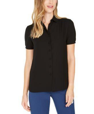 Cap-Sleeve Button-Up Blouse Product Image