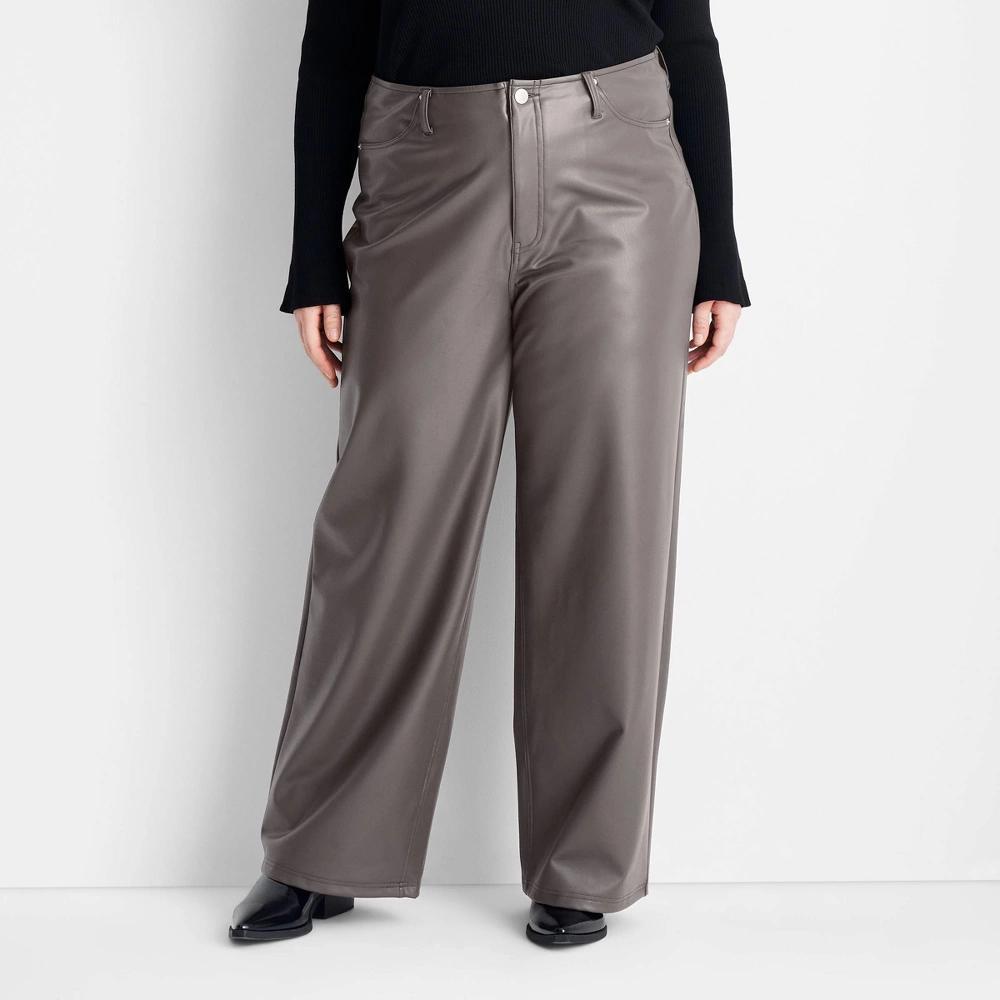 Womens Mid-Rise Wide Leg Faux Leather Pants - Future Collective Dark Product Image