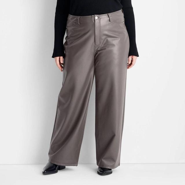 Womens Mid-Rise Wide Leg Faux Leather Pants - Future Collective Dark Product Image