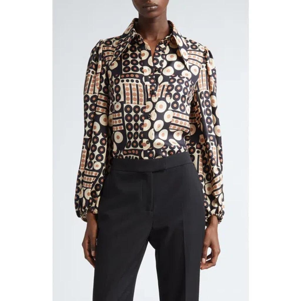 ZIMMERMANN Illustration Geo Print Silk Button-up Shirt In Multi Product Image