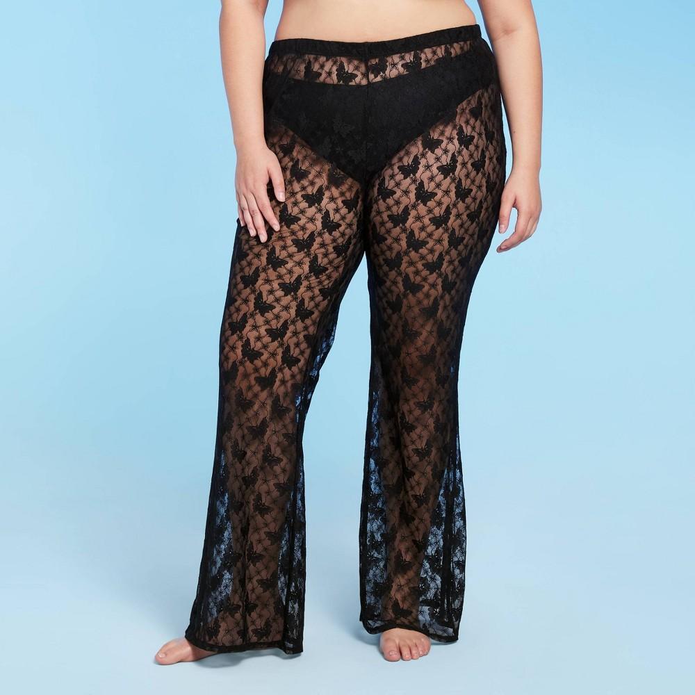 Womens Sheer Lace Flare Cover Up Pants - Wild Fable Black 2X Product Image