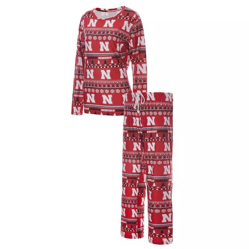 Womens Concepts Sport Scarlet Nebraska Huskers Holiday Long Sleeve T-Shirt and Pants Sleep Set Product Image