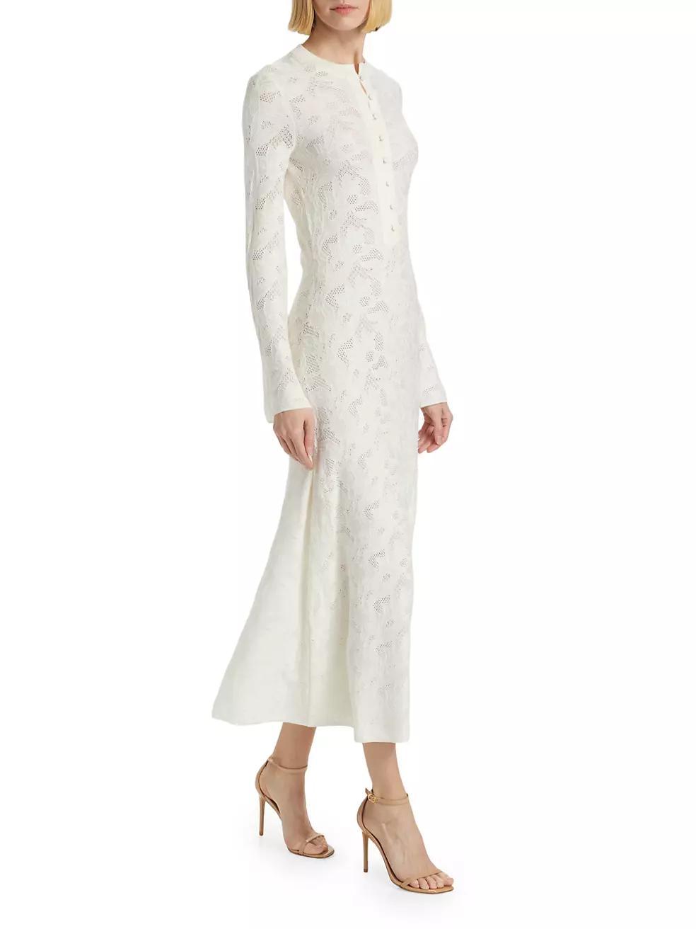 Embroidered Wool & Silk Midi-Dress Product Image