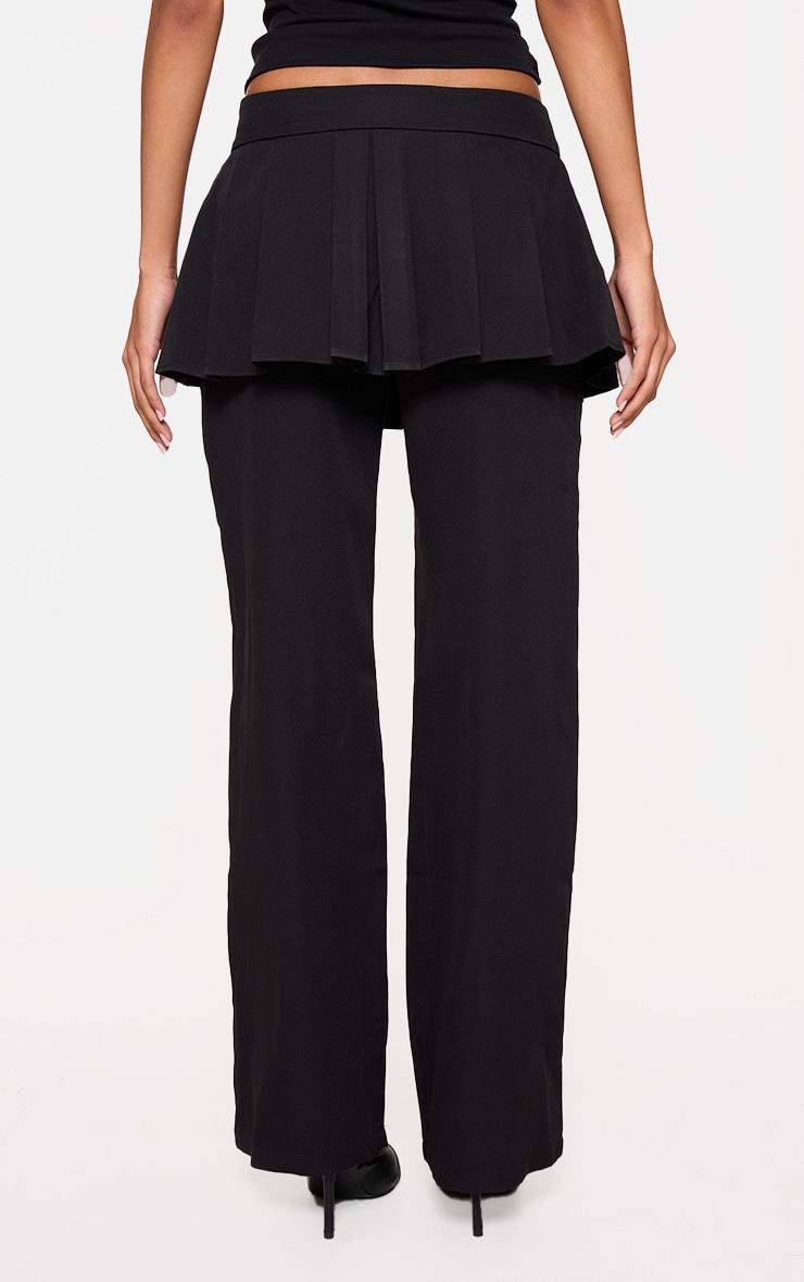 Black Pleated Skirt Overlay Detail Tailored Trousers Product Image