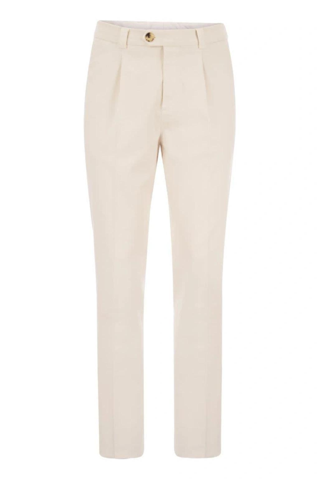 BRUNELLO CUCINELLI Cotton-blend Trousers With Darts In Nude & Neutrals Product Image