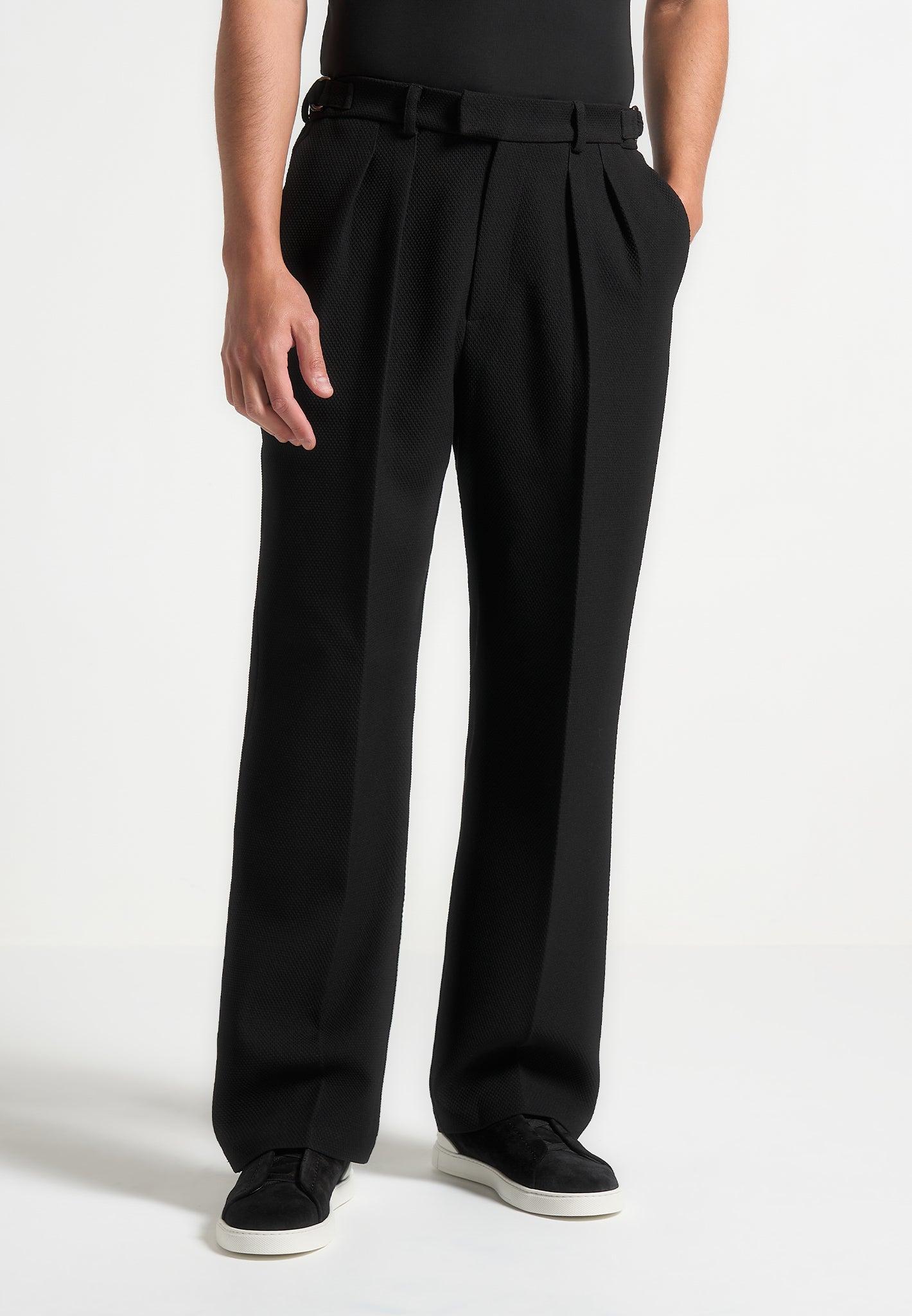 Relaxed Fit Textured Twin Pleat Tailored Trousers - Black Male product image