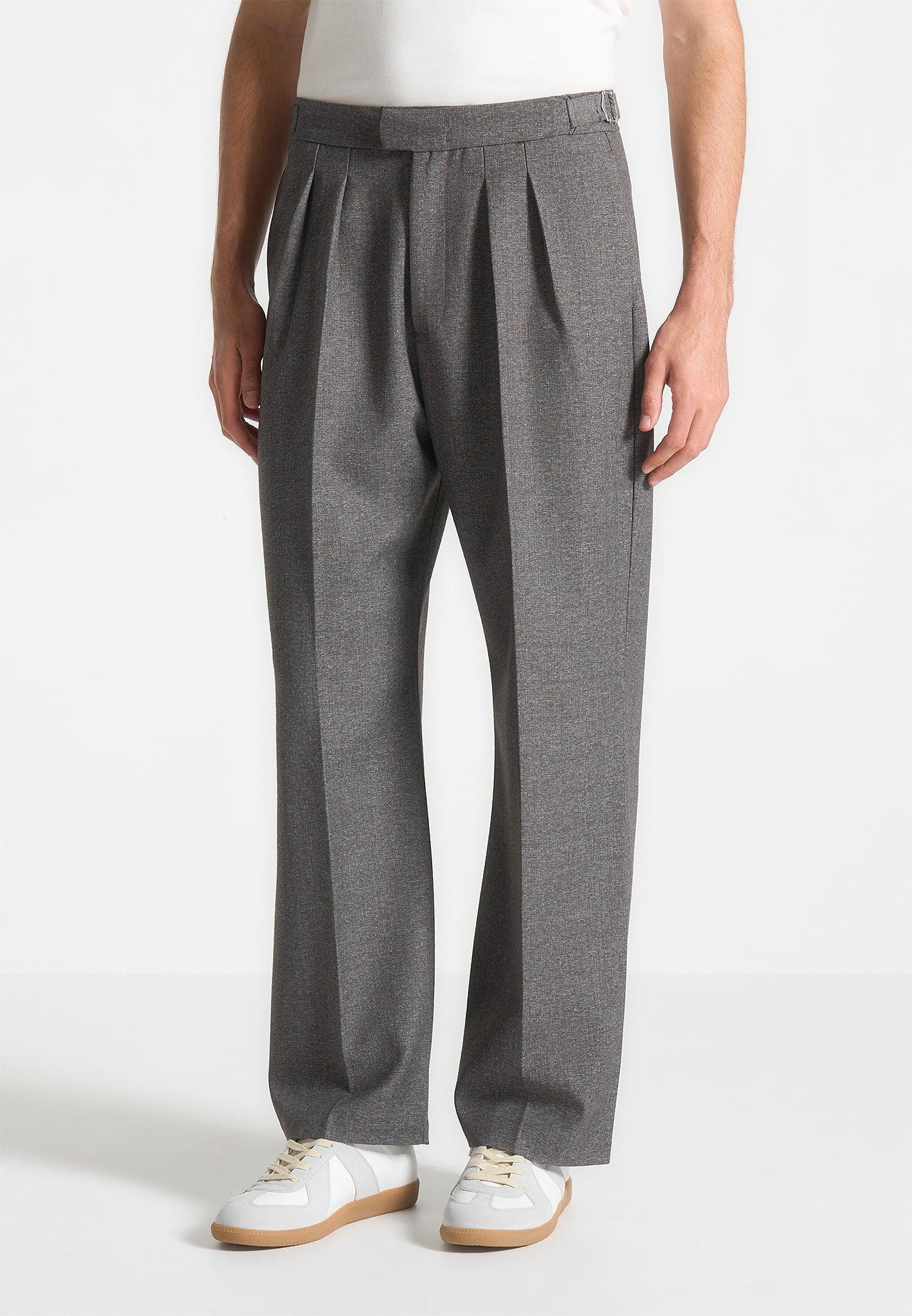 Relaxed Fit Textured Tailored Trousers - Grey Male Product Image