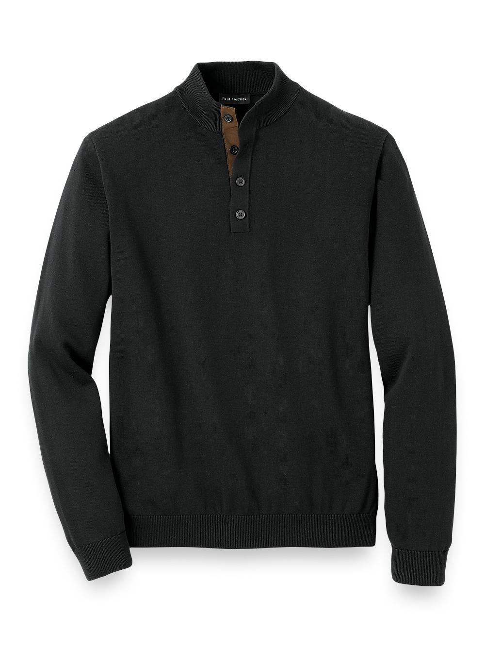 Supima Cotton Four Button Mock Neck Sweater Product Image