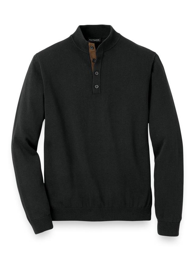 Supima Cotton Four Button Mock Neck Sweater - Black Product Image