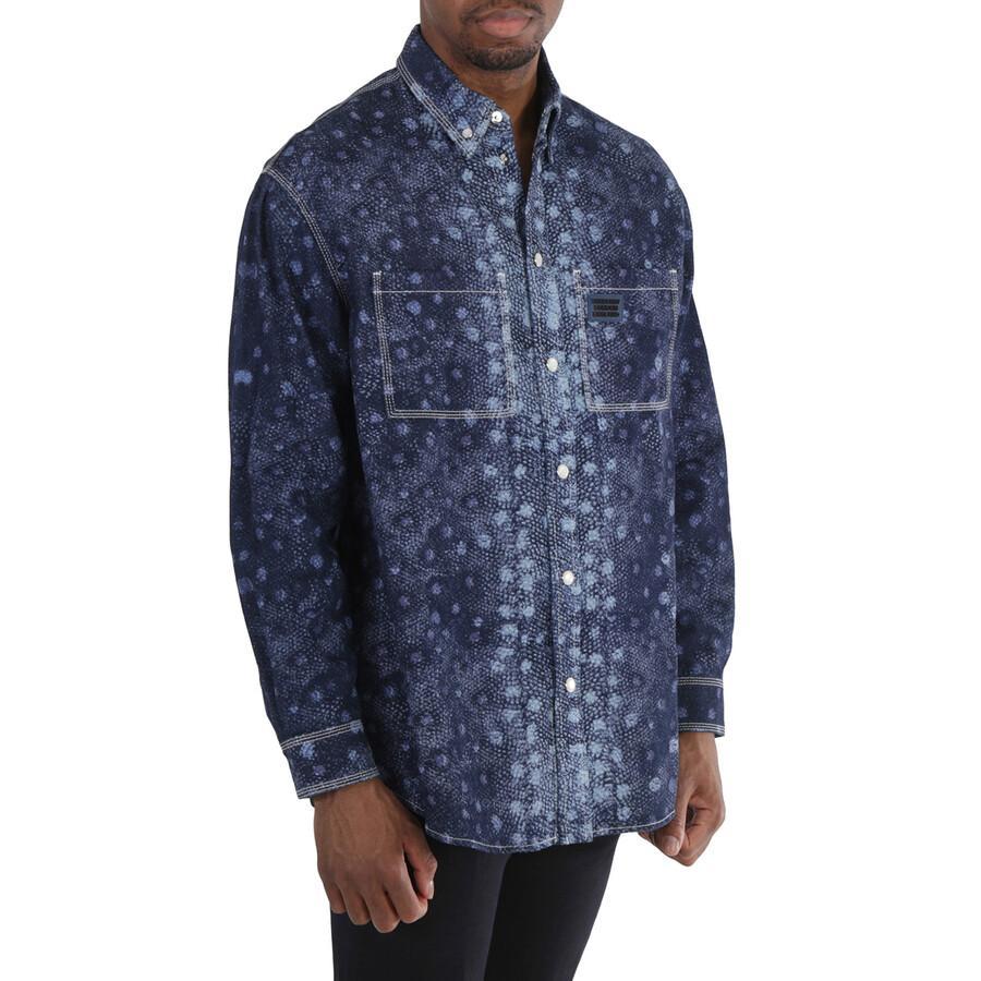 BURBERRY Dark Canvas Blue Fish Scale Print Denim Snap Shirt Product Image