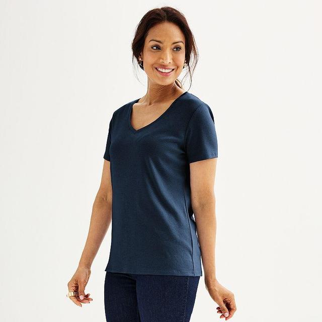 Womens Croft & Barrow Essential V-Neck Tee Dark Blue Product Image