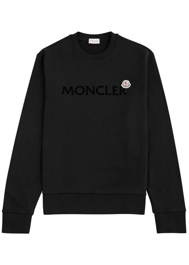 Appliquéd Logo-flocked Cotton-jersey Sweatshirt In Black Product Image