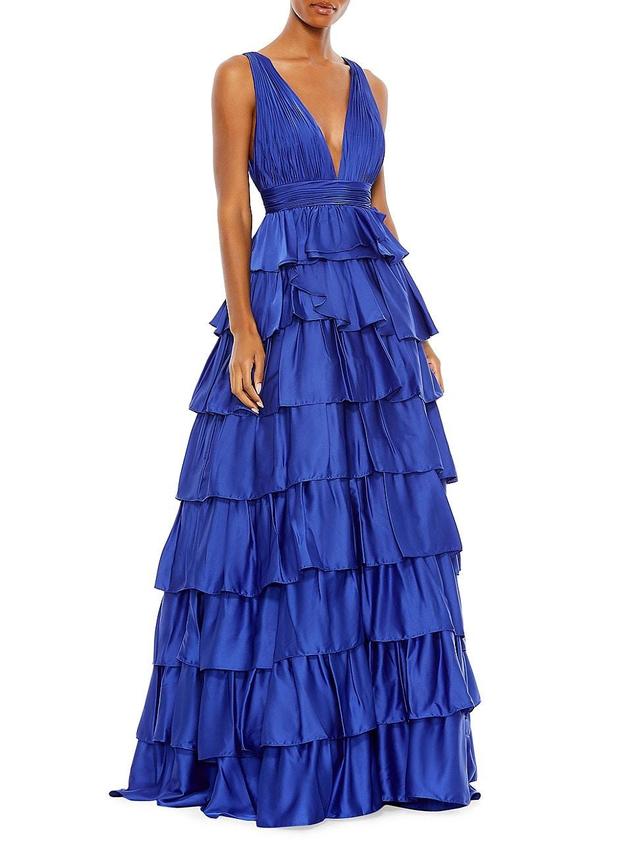 Womens Plunge Ruffled Gown Product Image