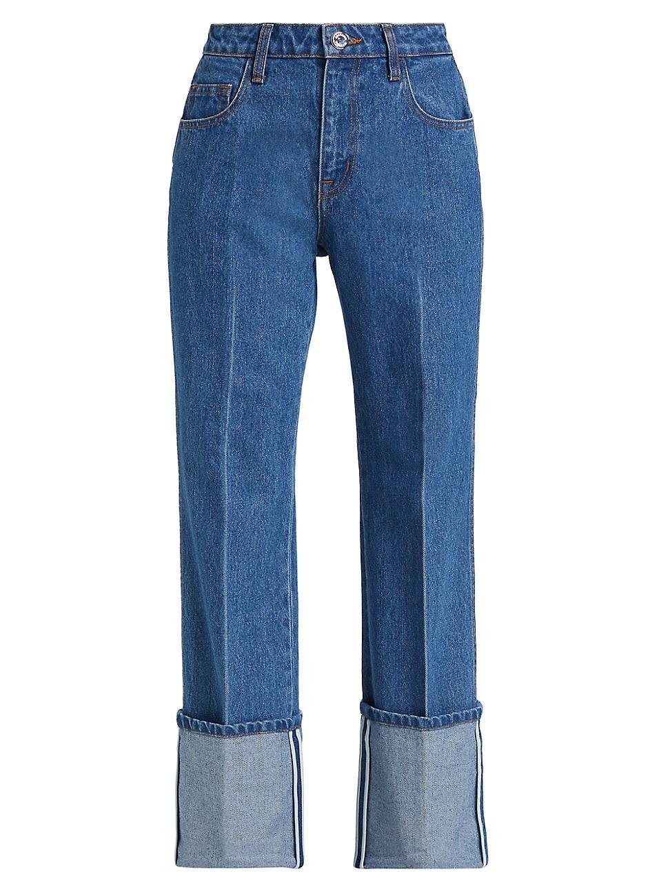 Womens Cuffed Straight-Leg Mid-Rise Jeans Product Image