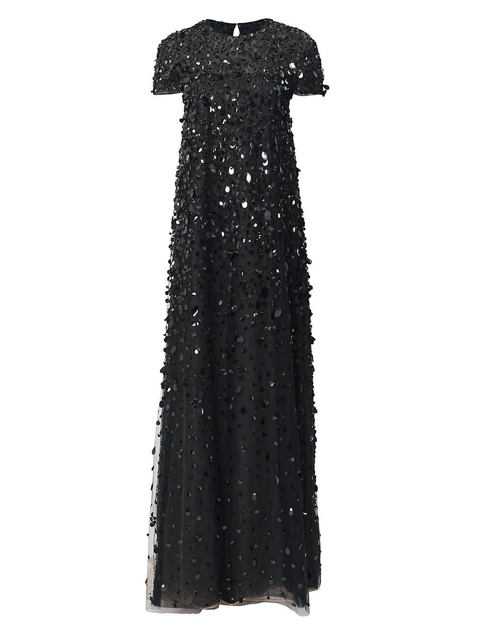 Womens Sequined Short-Sleeve A-line Gown Product Image