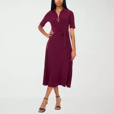 MSK Womens Short Sleeve Midi Fit + Flare Dress Product Image