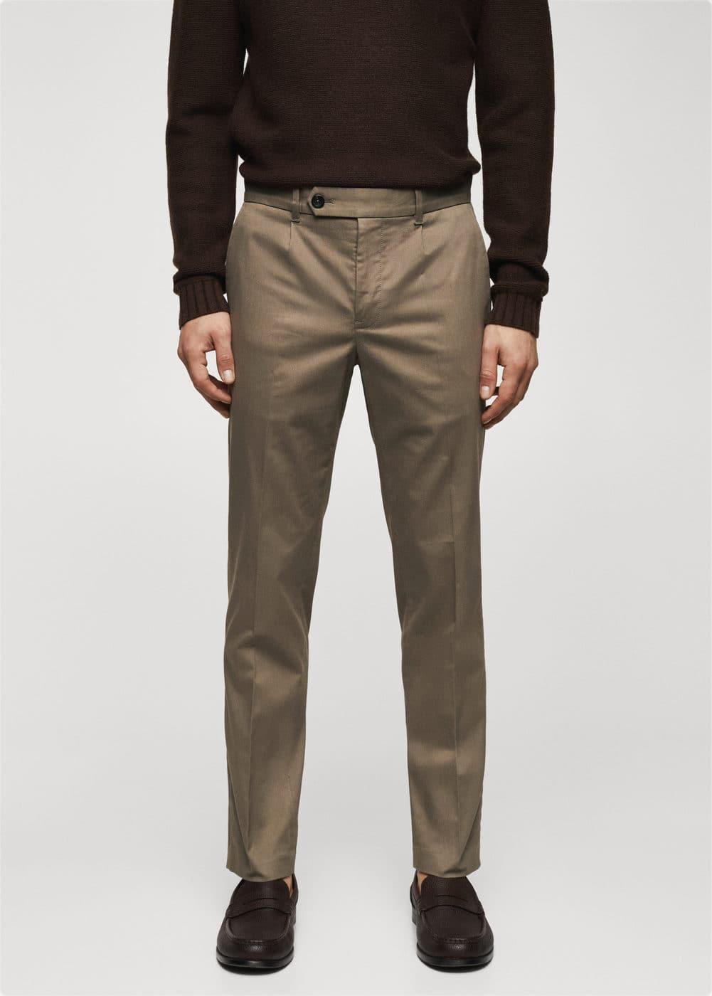 Mango Mens Slim-Fit Cotton Pleated Pants Product Image