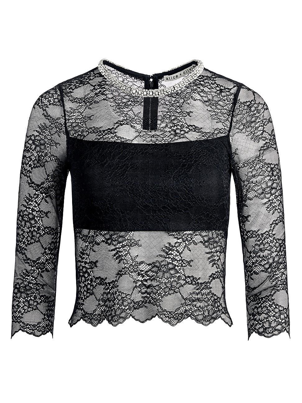 Alice and Olivia Vanita Embellished Lace Top Product Image